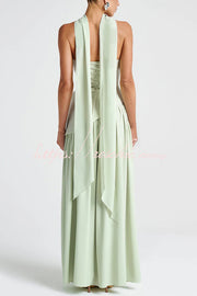 Off-Shoulder Chiffon Pleated Maxi Dress with Slit