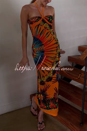 Ethnic Print Beaded Halter Maxi Dress – Vacation Style