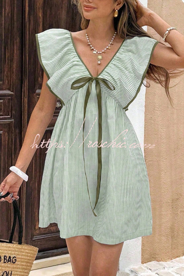 Striped Sleeveless V-Neck Mini Dress – Loose Fit Vacation