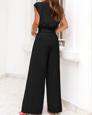 2 Piece Wide Leg Pants Set with V-Neck Belted Crop Top