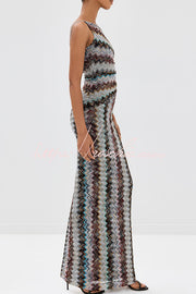 Robe longue fendue en zigzag colorée à une épaule