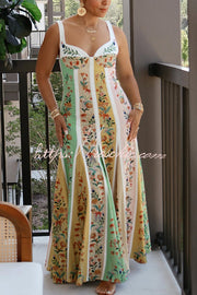 Linen Blend Color Block Floral Maxi Dress – Sweetheart Neck