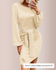 Knit Bodycon Dress with Lantern Sleeves & Ruching