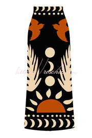 Abstract Print One-Shoulder Bikini Set with Ankle Skirt