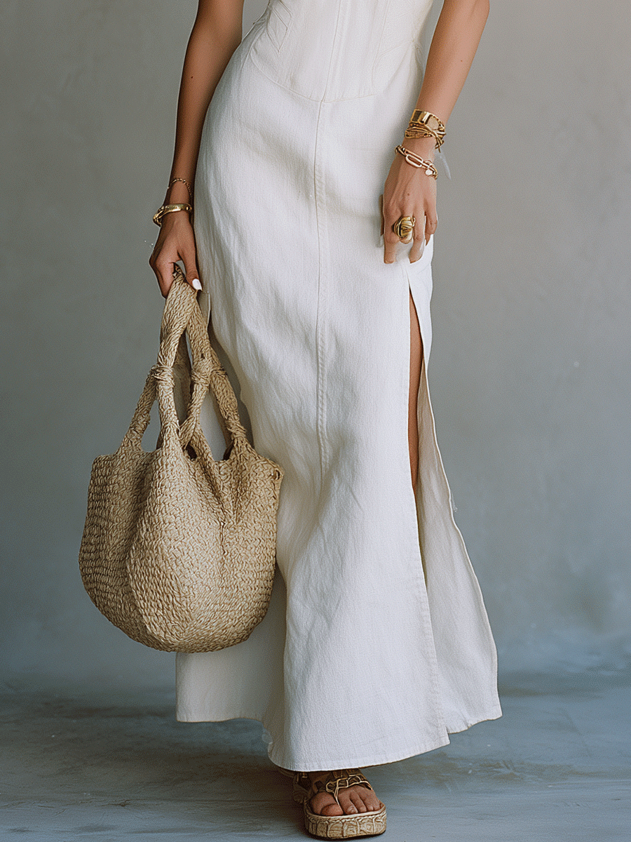 White Strappy Slit Maxi Dress – Minimalist Formal Gown