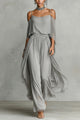 Chiffon Off-Shoulder Camisole & Wide-Leg Pants Set