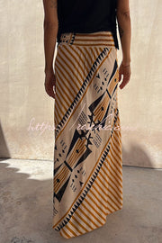 Satin Geometric Print Maxi Skirt with Elastic Waist