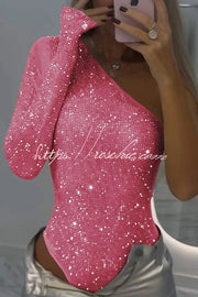 Sequined One-Shoulder Slim-Fit Romper for Party Wear