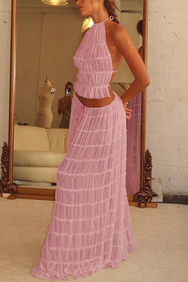 Pleated Tiered Maxi Skirt with Drawstring Waist | Vacation Wear