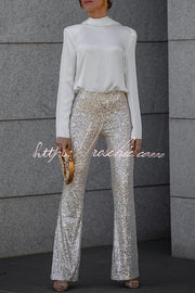 Sequin High-Rise Flare Pants – Sparkly Party Bottoms