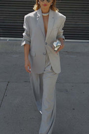 Two-Tone Oversized Blazer and Wide-Leg Pants Set