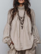 Lace-Trim Pleated Cotton Linen Long Sleeve Blouse