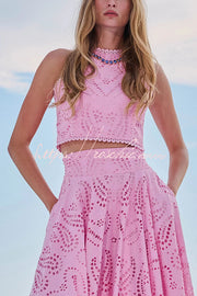 Embroidered Lace Crop Tank Top for Vacation & Party Wear