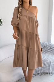 Robe midi ample pour femme – Col bateau, manches courtes, décontractée