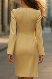 V-Neck Long Sleeve Button-Down Slit Mini Dress
