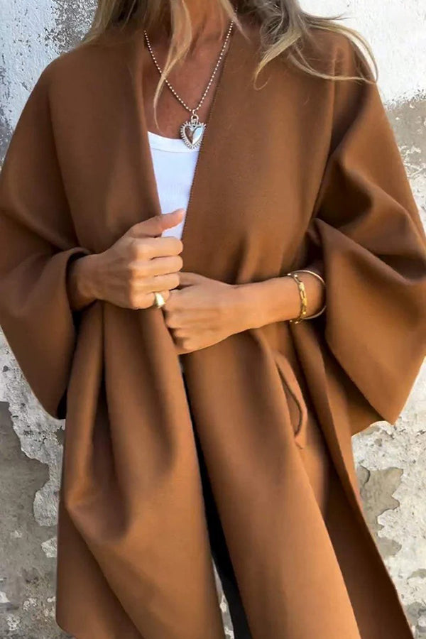 Women's Loose V-Neck Shawl Cape Jacket – Casual Long Sleeve