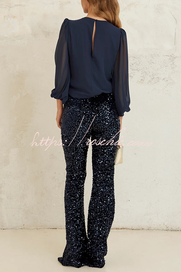 Velvet Sequin High Rise Flare Pants | Party Wear
