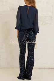 Velvet Sequin High Rise Flare Pants | Party Wear