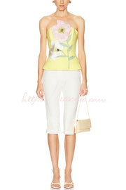 Floral Appliqué Off Shoulder Tank Top – Waist Length