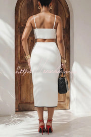 Spaghetti Strap Crop Top & Asymmetrical Midi Skirt Set