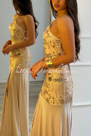 Sequin Halter Neck Slim-Fit Slit Maxi Dress