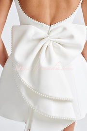 Pearl Bow Mini Dress – Sleeveless Slim-Fit Party Dress