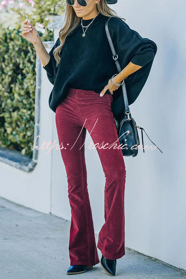 Women's Corduroy Bell Bottom Pants with Elastic Waist