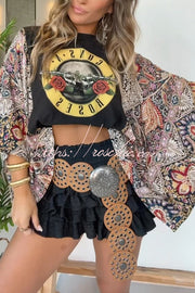 Ethnic Print Batwing Sleeve Loose Top | One Size
