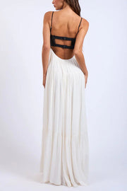 Leather Patchwork Sleeveless Maxi Dress – Vacation Style