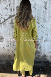Linen Blend Midi Blouse and Wide-Leg Pants Set