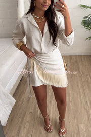 Linen Blend Blouse & Tassel Mini Dress Cover-Up Set