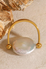 Pearl Stainless Steel Button Ring | U-Shape Electroplated