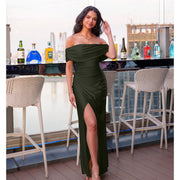 Off Shoulder Bodycon Maxi Dress with High Slit for Wedding