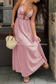 Robe longue rayée, col en V, sans manches, dos nu – Vacances