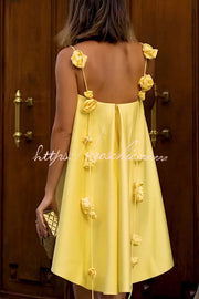 3D Rose Drape Strap A-Line Mini Dress