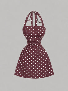 Duniii Ruched Halter A-Line Mini Dress
