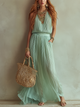 Mintgrøn chiffon plisseret ærmeløs Maxikjole