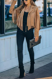 Cropped Faux Suede Jacket with Fringe Detail