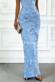 Asymmetric Floral Lace One-Shoulder Bodycon Maxi Dress