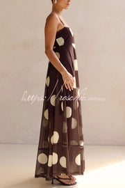 Polka Dot Mesh Maxi Dress | Spaghetti Strap Square Neck