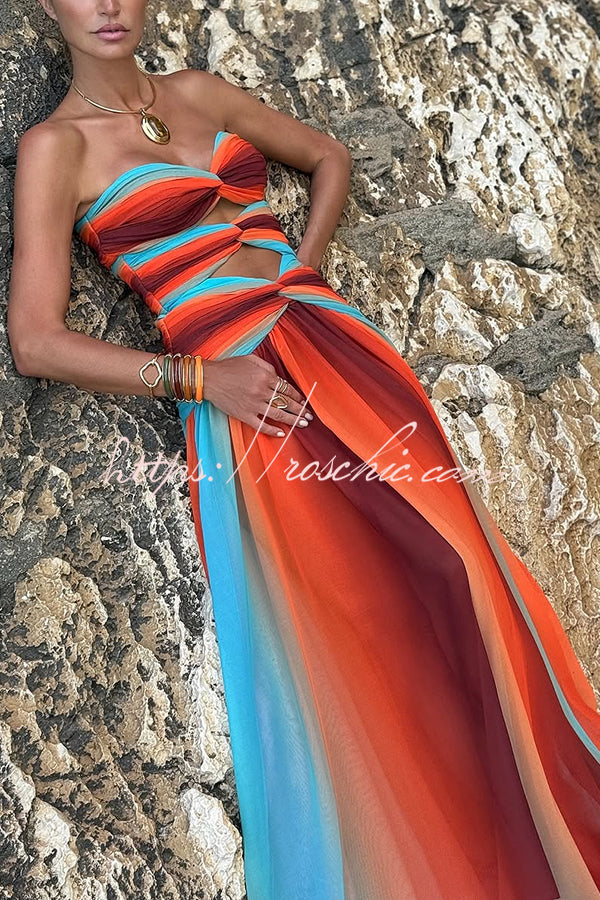 Mesh Printed Off Shoulder Maxi Dress – Sunset Ombre