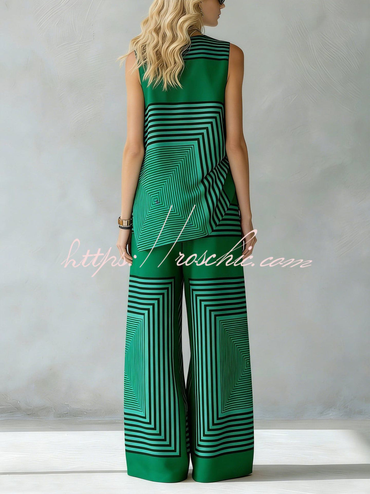 Geometric Print Sleeveless Top & Wide-Leg Pants Set