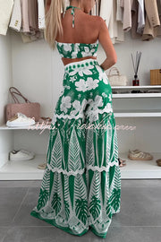 Printed Halter Tank & High Rise Wide Leg Pants Set