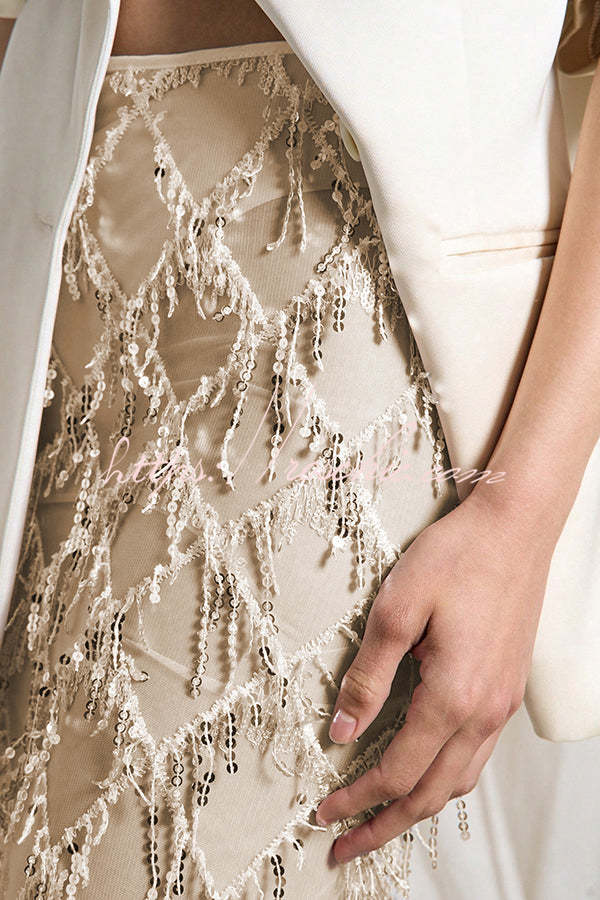 Sequin Mesh Tassel Midi Skirt – Party & Vacation Style