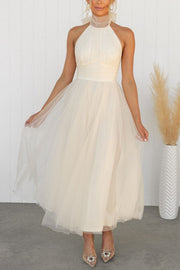 Tulle Halter Maxi Dress with Gathered Detail