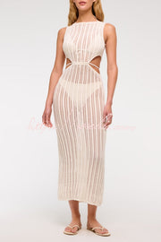 Crochet Knit Cutout Waist Maxi Dress for Beach & Vacation