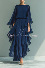 Midnight Blue Wide-Leg Pantsuit with Ruffled Overlay