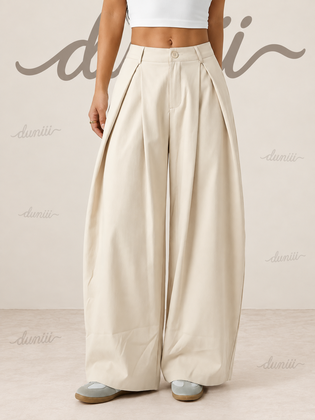 Duniii Pleated Barrel-Leg Pants