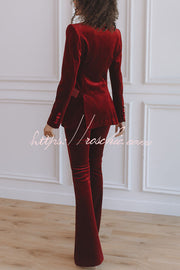 Velvet High Rise Flare Pants with Elastic Waist
