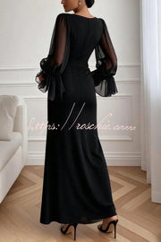 V-Neck Long Sleeve Maxi Dress with High Slit